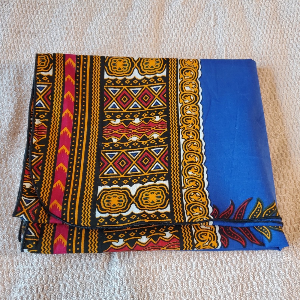 African Wax Print Head Scarf Blue Dashiki Cotton Wrap 68x21 Rectangle Scarf